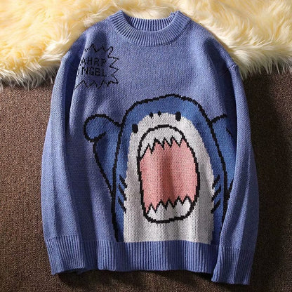 ZAZOMDE Men Turtlenecks Shark Sweater Men  Winter Patchwor Harajuku Korean Style High Neck Oversized Grey Turtleneck For Men