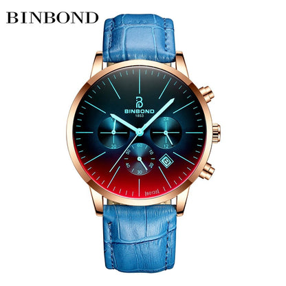 New Top Luxury Fashion Brand  Watch Men Color Bright Glass Chronograph Men's Stainless Steel Business Clock Men Wrist Watch
