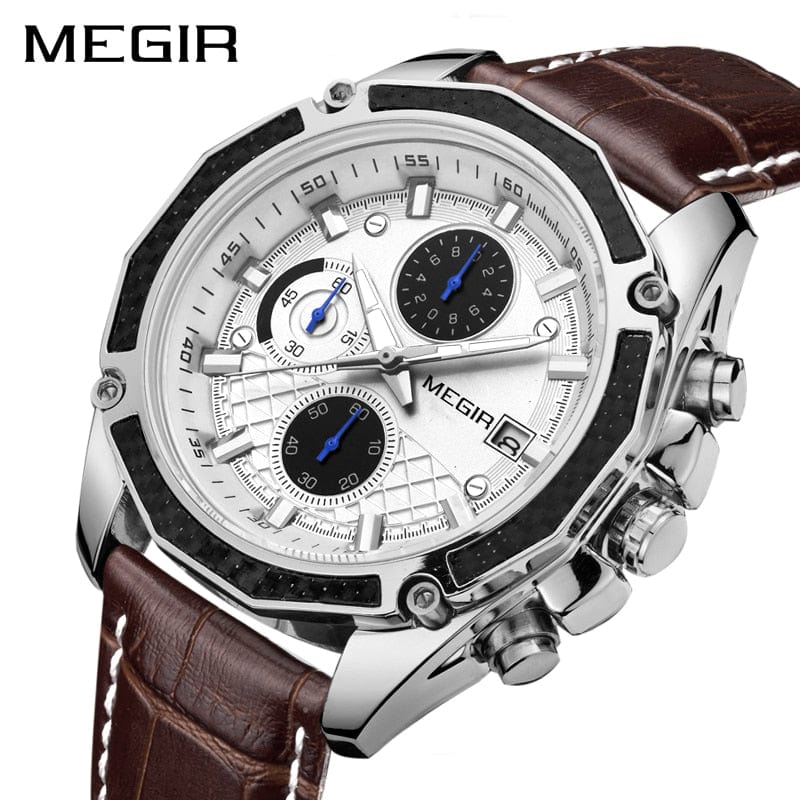 MEGIR Official Quartz Men Watches Fashion Genuine Leather Chronograph Watch Clock for Gentle Men Male Students Reloj Hombre 2015