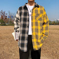 LAPPSTER Men Oversized Cotton Plaid Shirt  Man Hip Hop Patchwork Button Up Long Sleeve Shirt Couple Korean Harajuku Clothing