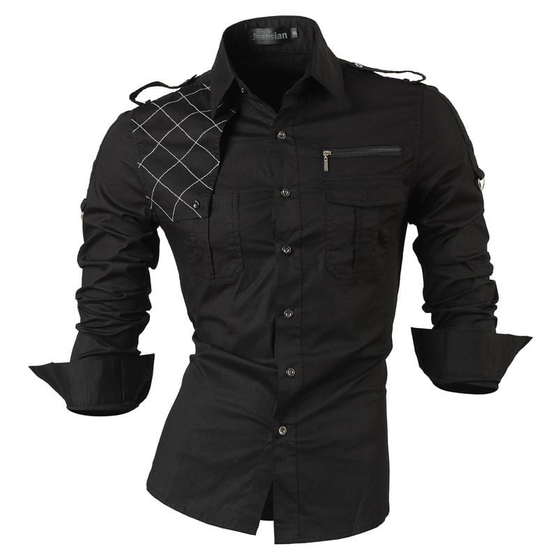 Jeansian Men Casual Dress Shirts Fashion Stylish Long Sleeve Slim