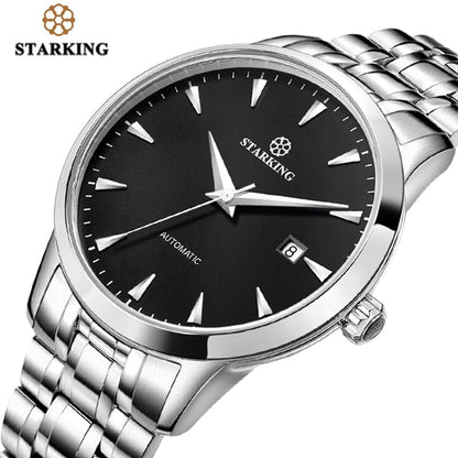 STARKING Business Men Watch 40mm Men's Mechanical Watch Simple Sapphire AM0184  Calendar Ultra Thin Mechanical Watch 5Bar