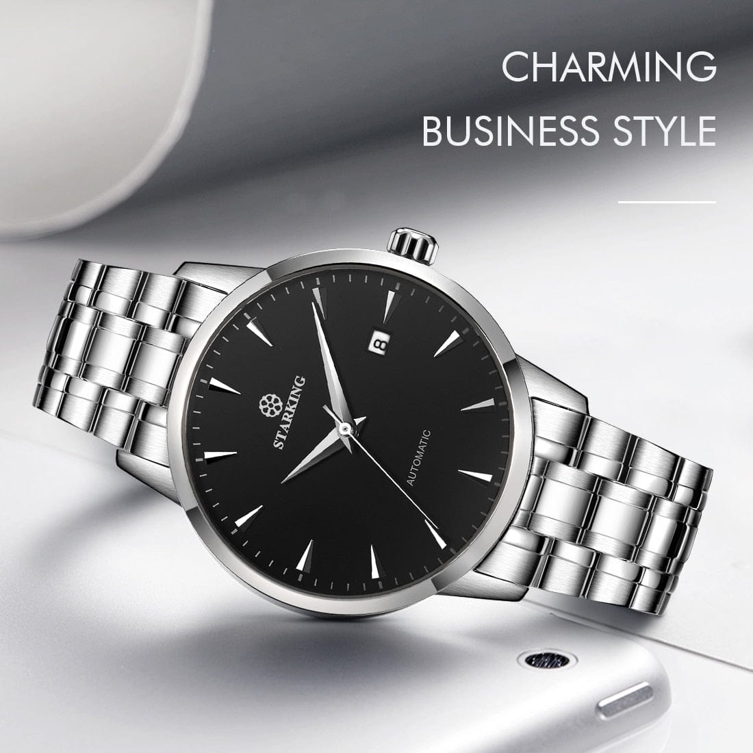 STARKING Business Men Watch 40mm Men&#39;s Mechanical Watch Simple Sapphire AM0184 2022 Calendar Ultra Thin Mechanical Watch 5Bar