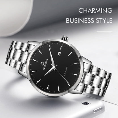 STARKING Business Men Watch 40mm Men's Mechanical Watch Simple Sapphire AM0184  Calendar Ultra Thin Mechanical Watch 5Bar