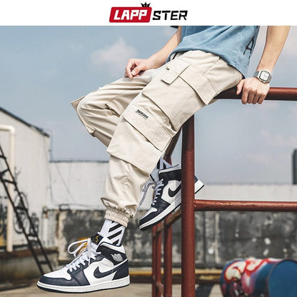 LAPPSTER Men Black Embroidery Joggers Pants  Man Streetwear Cargo Pants Male Pocket Sweatpants Grey Tactical Pants Plus Size