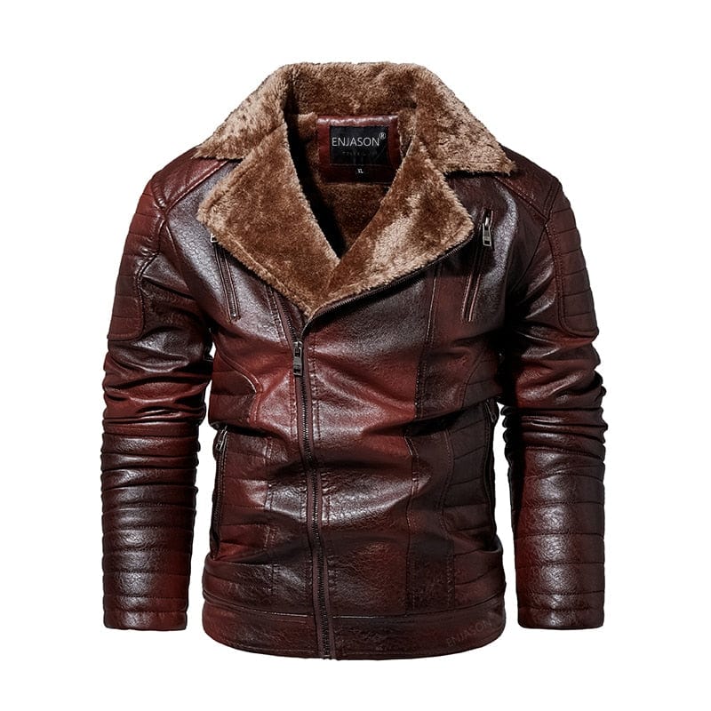 Men  Autumn New Brand Casual Motor Distressed Leather Jacket Coat Men Winter Vintage Outwear Fleece Faux Leather Jackets Men