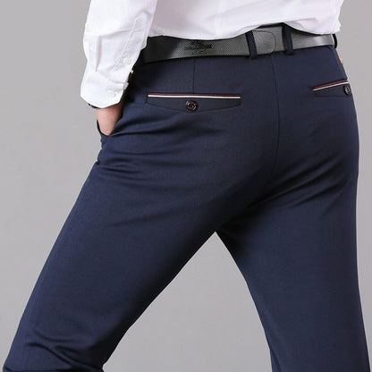 Suit Pants Fashion Elegant Mens Dress Pants Solid Color Straight Long Trousers Men's Slim Fit Formal Trousers Black