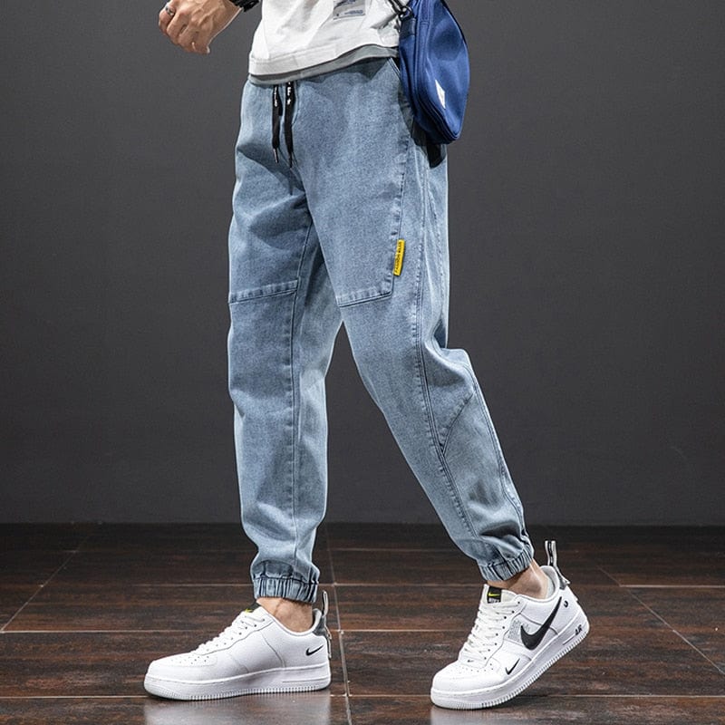 Primăvară vară Blugi largi casual din bumbac solid Pantaloni de jogging din denim pentru bărbați Pantaloni harem Pantaloni blugi Mărime mare 6XL 7XL 8XL