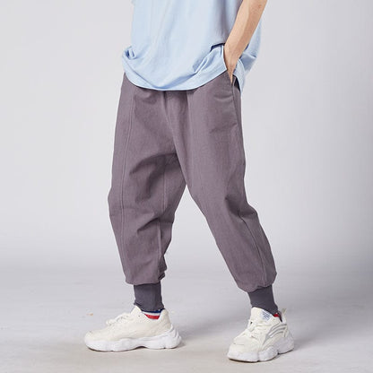MrGB  Chinese Style Men Cotton Linen Harem Pants Streetwear Man Casual Joggers Harajuku Elastic Waist Male Oversized Trouser