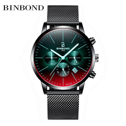 New Top Luxury Fashion Brand  Watch Men Color Bright Glass Chronograph Men's Stainless Steel Business Clock Men Wrist Watch