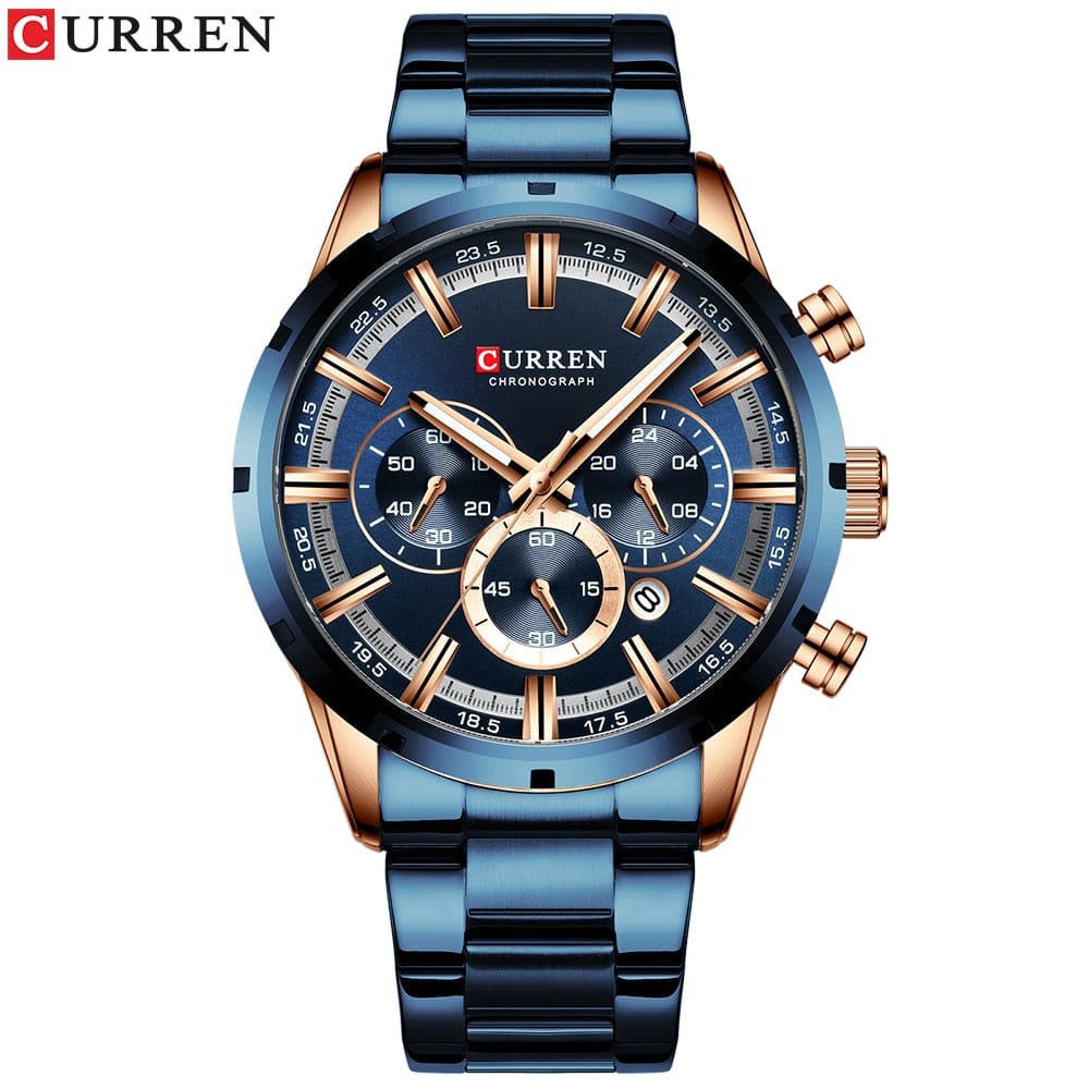 Curren Men&#39;s Watch Blue Dial Stainless Steel Band Date Mens Business Male Watches Waterproof Luxuries Men Wrist Watches for Men