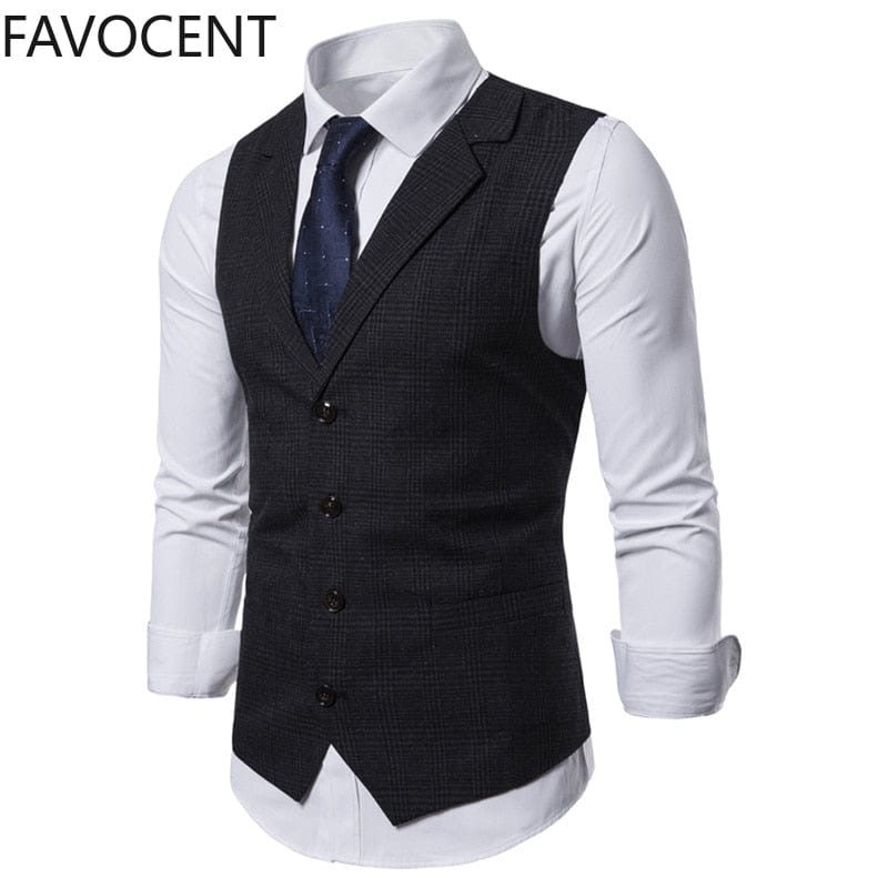 Mens Suit Vest Fashion Slim Fit Thin Plaid Men Waistcoat Tops Slim Business Vest Waistcoat Man England Style Male Leisure Suits