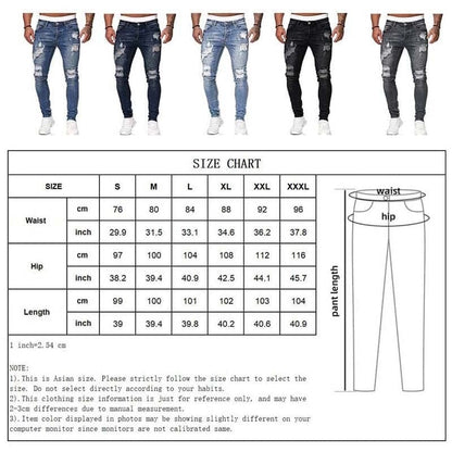 Mens Ripped Skinny Jeans Blue Slim Fit Hole Pencil Pants Casual Biker Trousers Streetwear  High Quality Denim Man Clothing