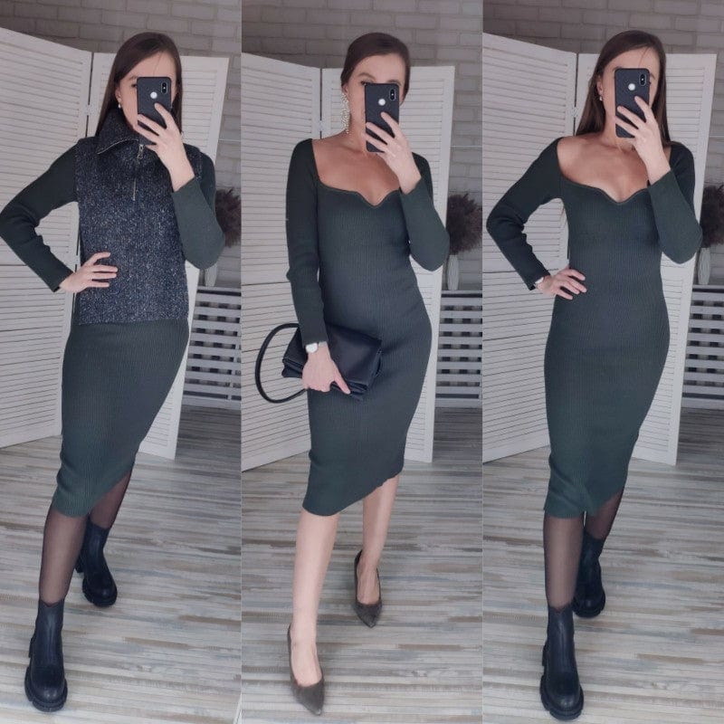 Croysier Dresses For Women 2021 Sexy Strapless Ribbed Knitted Bodycon Dress Women Winter Long Sleeve Midi Sweater Dress Clothes