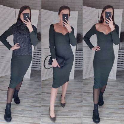 Croysier Dresses For Women  Sexy Strapless Ribbed Knitted Bodycon Dress Women Winter Long Sleeve Midi Sweater Dress Clothes