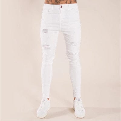 Blugi skinny bărbați Hip Hop cu dungi elastice, slim fit, pantaloni din denim, pantaloni elastici pentru bărbați, blugi, cu găuri rupte, pe genunchi