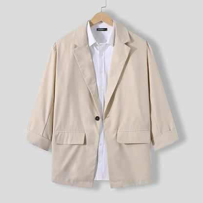 INCERUN Fashion Men Blazer Streetwear Solid Color Lapel 3/4 Sleeve One Button Leisure Suits Men  Casual Thin Jackets S-5XL