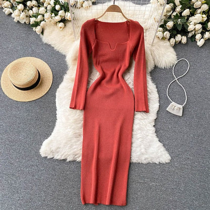 Croysier Dresses For Women  Sexy Strapless Ribbed Knitted Bodycon Dress Women Winter Long Sleeve Midi Sweater Dress Clothes