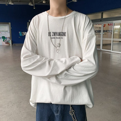 LAPPSTER Men Graphic Letter T Shirt Long Sleeve  Autumn Mens Harajuku Streetwear Kpop Tshirts Colorful Tops Tees Plus Size