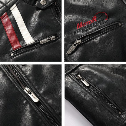 Mens Motorcycle Jacket  Autumn Winter Men New Faux PU Leather Jackets Casual Embroidery Biker Coat Zipper Fleece Male Jacket