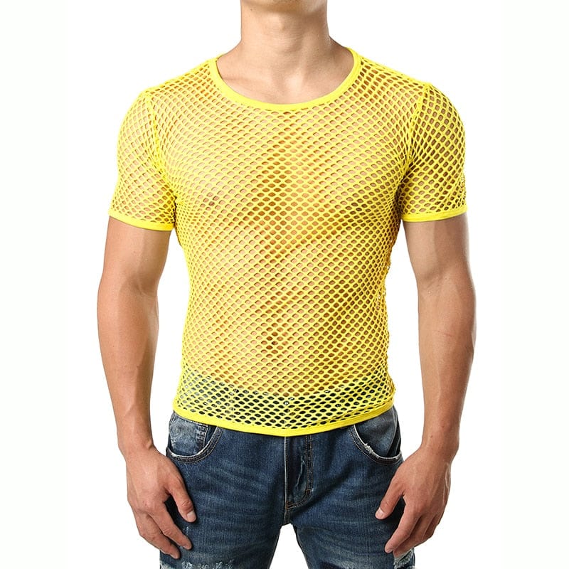 Mens Transparent Sexy Mesh T Shirt 2021 New See Through  Fishnet Long Sleeve Muscle Undershirts Nightclub Party Perform Top Tees