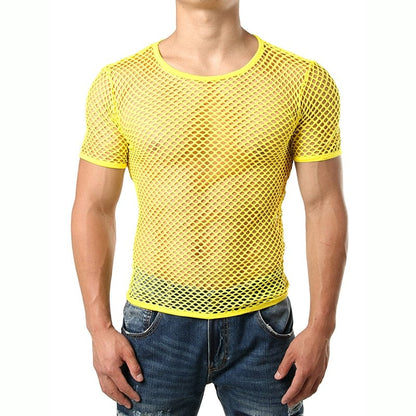 Mens Transparent Sexy Mesh T Shirt  New See Through  Fishnet Long Sleeve Muscle Undershirts Nightclub Party Perform Top Tees