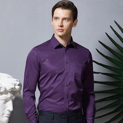 Men Shirts Long Sleeve  Purple Formal shirts For Men Slim Fit Business Stretch Anti-wrinkle Professional Tooling Male Blouse