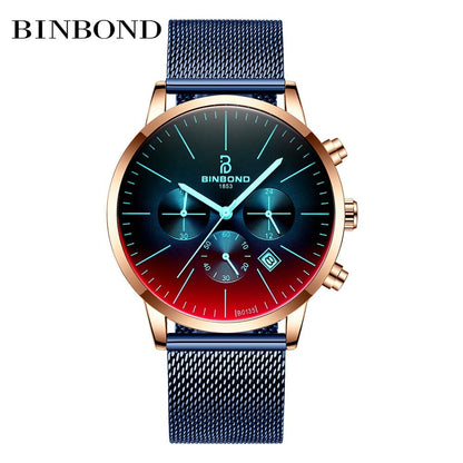 New Top Luxury Fashion Brand  Watch Men Color Bright Glass Chronograph Men's Stainless Steel Business Clock Men Wrist Watch