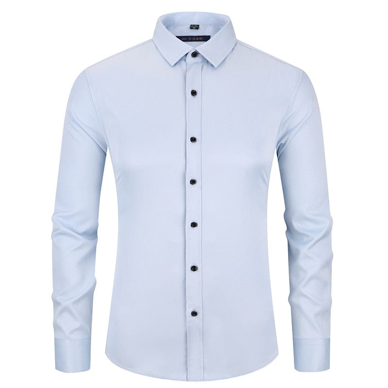 Anti-Wrinkle No-Ironing Elasticity Slim Fit Men Dress Casual Long Sleeved Shirt White Black Blue Red Male Social Formal Shirts