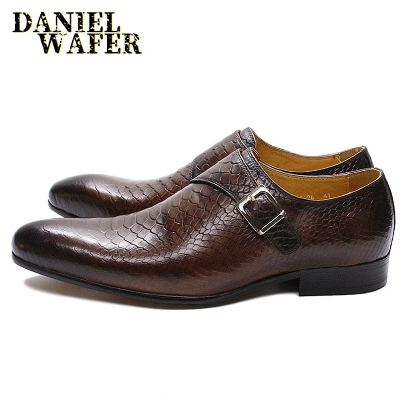 LUXURY MEN LOAFERS SHOES SNAKE SKIN PRINTS MONK STRAP SLIP ON BROWN BLACK CASUAL SHOES FORMAL DRESSES OFFICE men&#39;s summer shoes