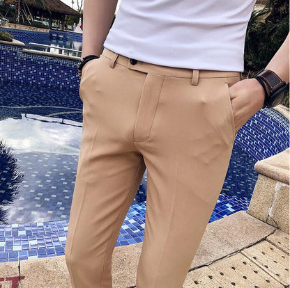 New Men's Suit Pants Solid Color Casual Business Dress Pants Slim Dress Trousers Quality Men's Classic Groom Wedding Pants