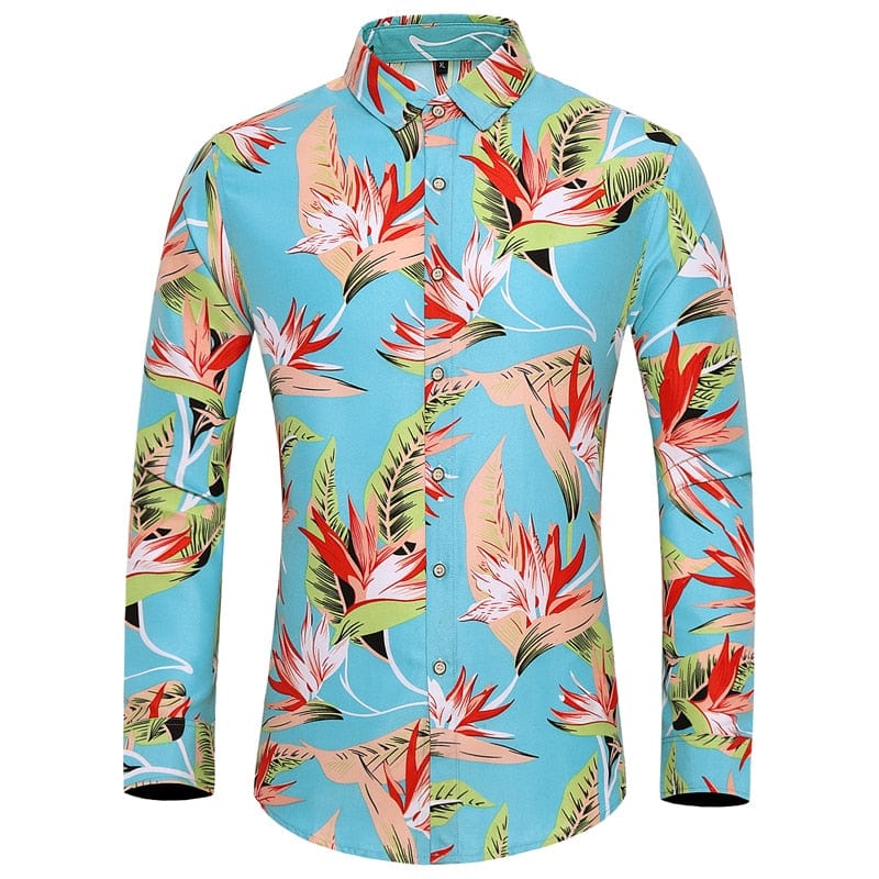 Many styles men long-sleeved plus size 7XL shirt fashion printed shirt Hawaii leisure vacation men's Clothing