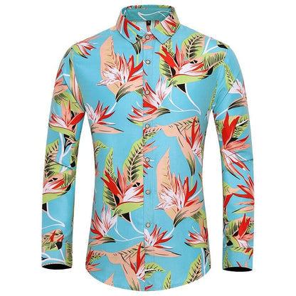 Many styles men long-sleeved plus size 7XL shirt fashion printed shirt Hawaii leisure vacation men's clothing