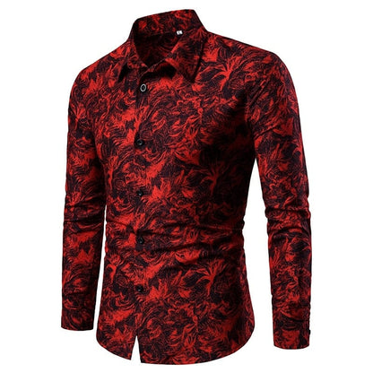 Summer Spring Men's Shirt Printed Casual Long Sleeved Shirt Slim Fit Male Social Dress Shirt For Men