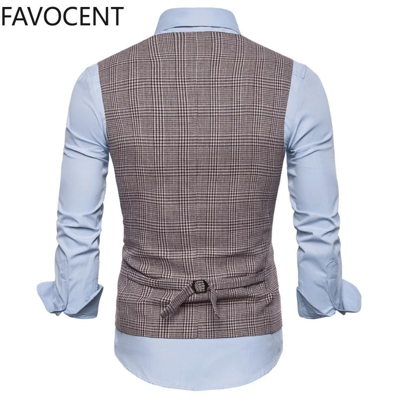 Mens Suit Vest Fashion Slim Fit Thin Plaid Men Waistcoat Tops Slim Business Vest Waistcoat Man England Style Male Leisure Suits