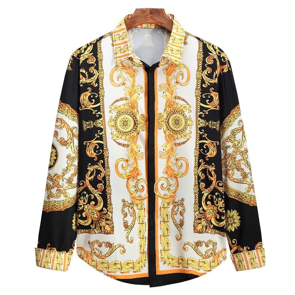 Cămașă regală de lux pentru bărbați, ocazional, slim fit, cu mânecă lungă, cămașă cu imprimeu Paisley, Camisa Social Masculina Manga Longa, cămașă pentru petrecerea de bal