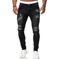 Mens Ripped Skinny Jeans Blue Slim Fit Hole Pencil Pants Casual Biker Trousers Streetwear  High Quality Denim Man Clothing