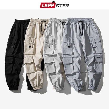 LAPPSTER Men Black Embroidery Joggers Pants  Man Streetwear Cargo Pants Male Pocket Sweatpants Grey Tactical Pants Plus Size