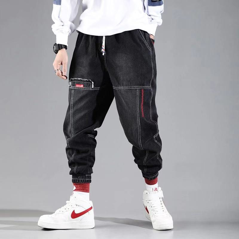 Hip Hop Streetwear Harem Jeans Pants Men Loose Joggers Denim Casual Sweatpants Korea Ankle length Trousers