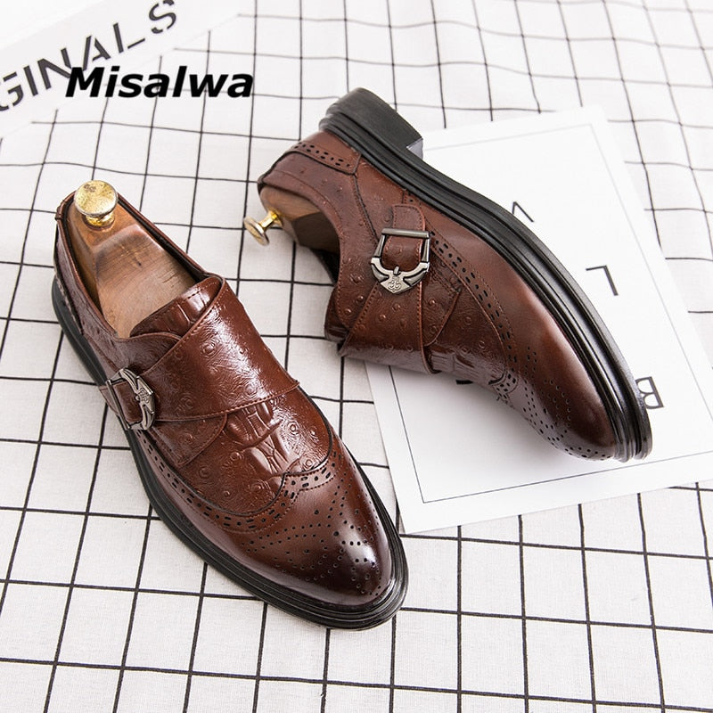 Misalwa Fashion Italiană pentru bărbați oxford cu curele cu cataramă pantofi formali din piele lucrați manual pantofi de rochie clasici moderni mărime mare 37-45