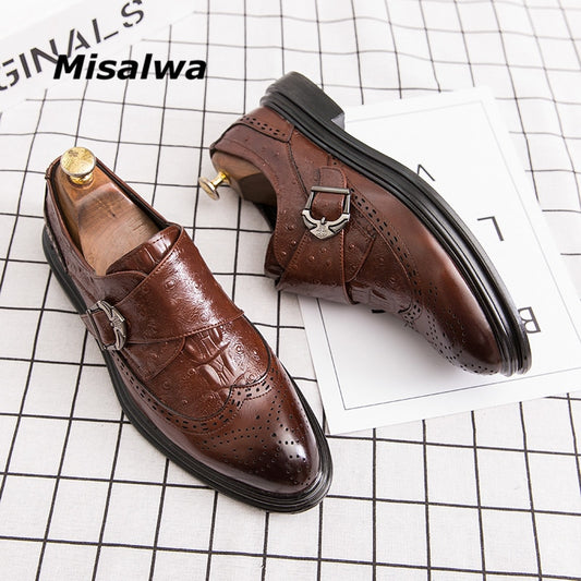 Misalwa Fashion Italian Men Oxfords Buckle Strap Formal Shoes  Handmade Leather Modern Classic Dress Shoes Big Size 37-45