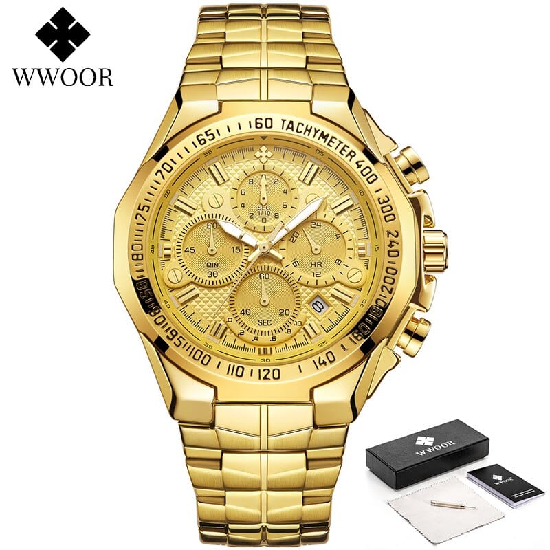 WWOOR Watch For Men Top Brand Luxury Classic Sport Quartz Watches Men Steel Waterproof Chronograph Wristwatch Relogio Masculino