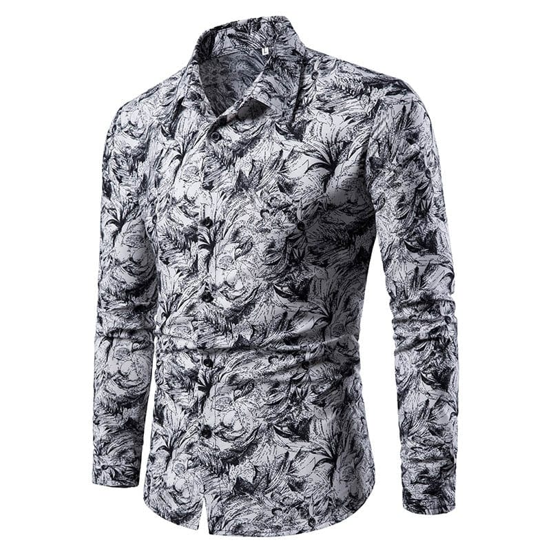 Summer Spring Men&#39;s Shirt Printed Casual Long Sleeved Shirt Slim Fit Male Social Dress Shirt For Men