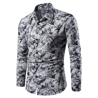 Summer Spring Men's Shirt Printed Casual Long Sleeved Shirt Slim Fit Male Social Dress Shirt For Men
