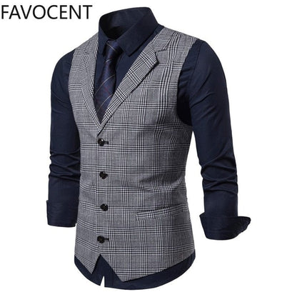 Mens Suit Vest Fashion Slim Fit Thin Plaid Men Waistcoat Tops Slim Business Vest Waistcoat Man England Style Male Leisure Suits