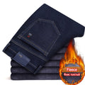Winter New Men's Warm Slim Fit Jeans Business Fashion Thicken Denim Trousers Fleece Stretch Brand Pants Black Blue
