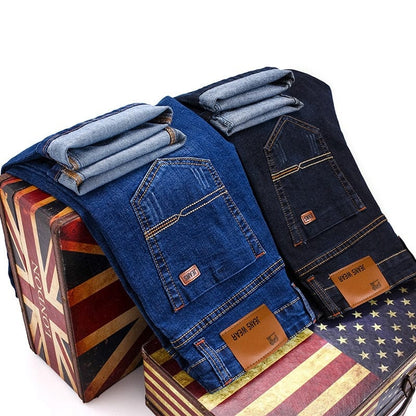 Men's Brand Stretch Jeans  New Business Casual Slim Fit Denim Pants Black Blue Trousers Jeans Male