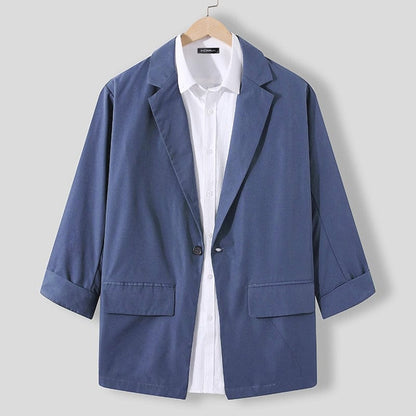 INCERUN Fashion Men Blazer Streetwear Solid Color Lapel 3/4 Sleeve One Button Leisure Suits Men  Casual Thin Jackets S-5XL
