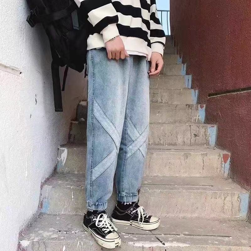 Hip Hop Streetwear Jeans Harem Pantaloni Bărbați Joggeri largi Denim Pantaloni de trening casual Coreea Pantaloni până la gleznă