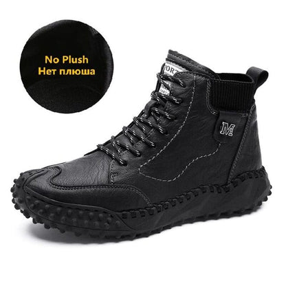 New Winter Men's Boots Thick Plush Warm Men's Snow Boots Leather Men's Ankle Boots Handmade Motorcycle Boots Outdoor Men's Shoes